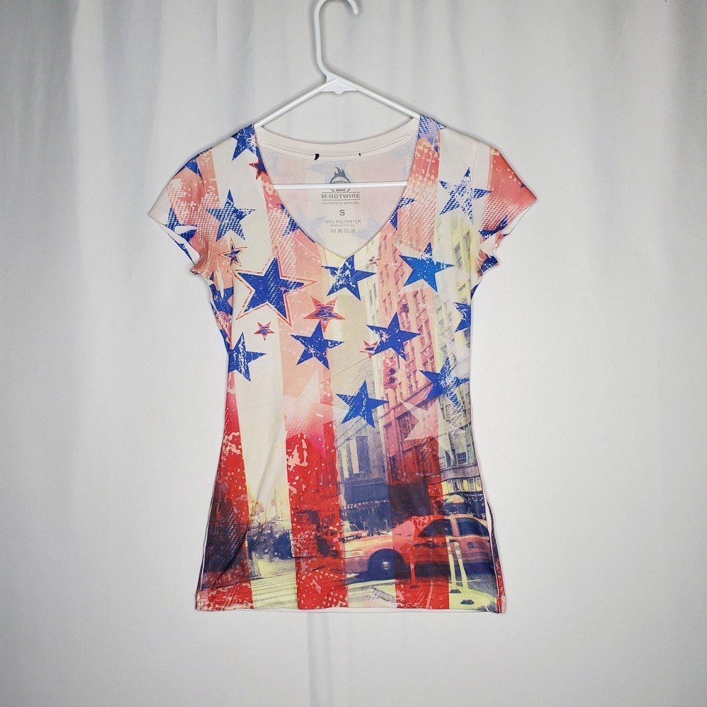 M-Hotwire‎ USA T-Shirt Womens Small Vneck Short Sleeve New York City Y2K Vtg